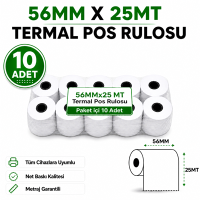 Yazarkasa / Termal Pos Rulosu 56 MM x 25 MT 10 Adet