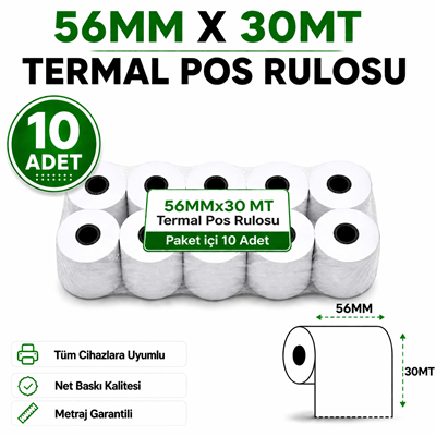 Yazarkasa / Termal Pos Rulosu 56 MM x 30 MT 10 Adet