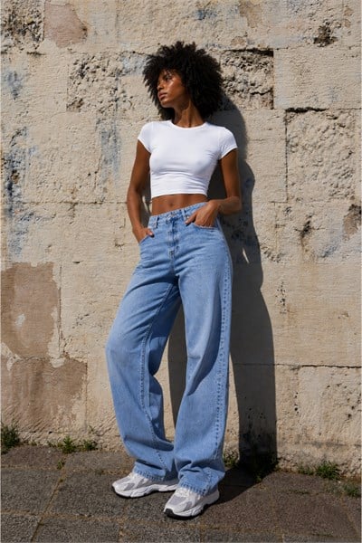 Yüksek Bel Basic Baggy Jean