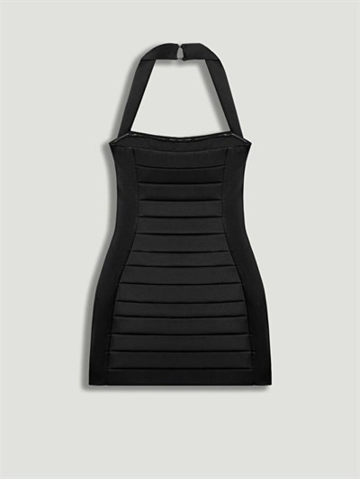 Katmanlı Plise Katlı İthal Düğme Detay Boyundan Düğmeli Flexible Lace Handemiy Paris Model Mini Elbise