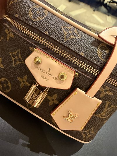 LOUIS VUITTON Hakiki deri paslanmaz çelik aksesuarlı çift askılı makyaj çantası