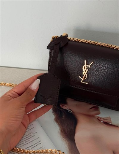 YSL Tasarım Gold Çelik Askılı Toz Torbalı Deri küçük boy Omuz Çantası