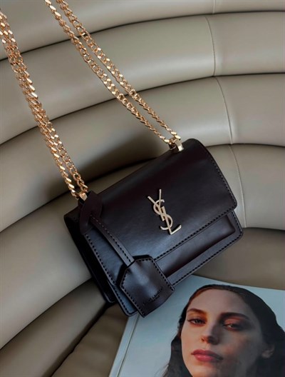 YSL Tasarım Gold Çelik Askılı Toz Torbalı Deri küçük boy Omuz Çantası