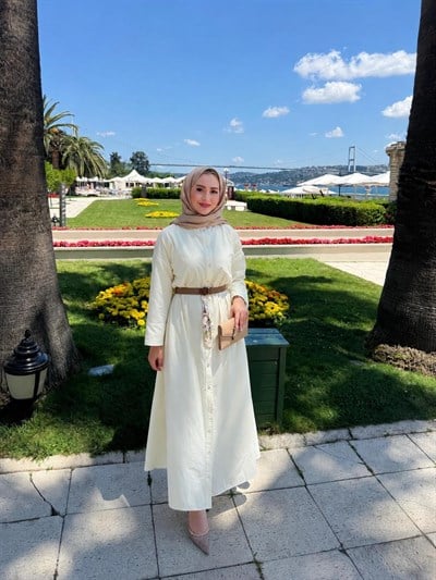 Alya Kemer Detaylı Gömlek Elbise - Krem