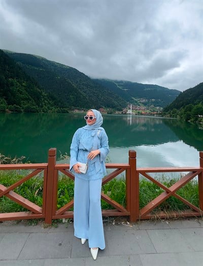Flarlı Tül Takım - Mavi