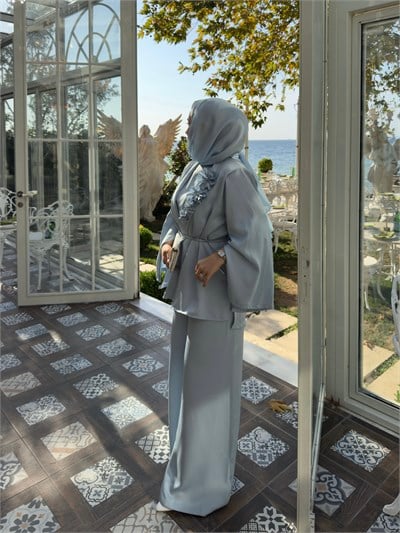 Flower 3'lü Takım - Buz Mavisi
