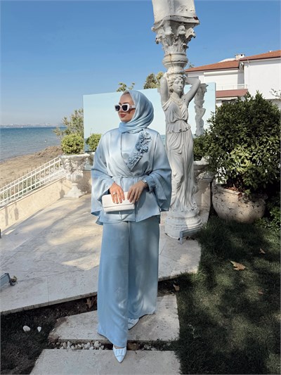 Flower 3'lü Takım - Buz Mavisi