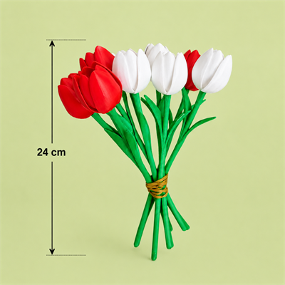 3D Baskı Yapay Islak Görünümlü Lale Demeti – 6lı Dekoratif Çiçek Seti 24 CM Beyaz / Kırmızı
