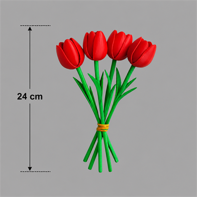 3D Baskı Yapay Islak Görünümlü Lale Demeti – 6lı Dekoratif Çiçek Seti 24 CM Kırmızı