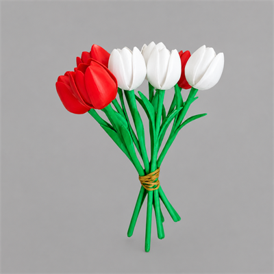 3D Baskı Yapay Islak Görünümlü Lale Demeti – 6lı Dekoratif Çiçek Seti 24 CM Beyaz / Kırmızı