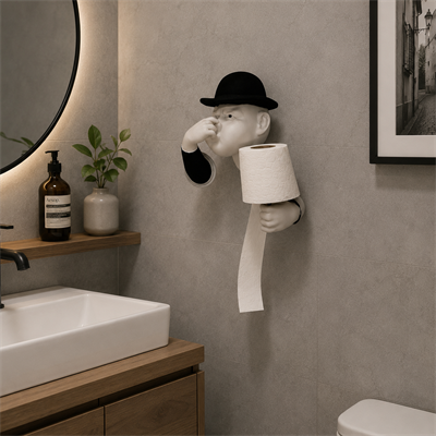 3D İnsan Figürlü Tuvalet Kağıdı Askılığı – Eğlenceli Banyo Dekoru Siyah