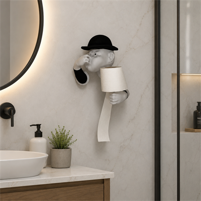 3D İnsan Figürlü Tuvalet Kağıdı Askılığı – Eğlenceli Banyo Dekoru Siyah