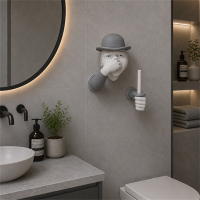 3D İnsan Figürlü Tuvalet Kağıdı Askılığı – Eğlenceli Banyo Dekoru Gri