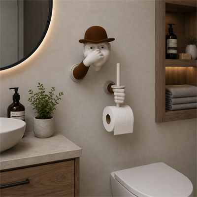 3D İnsan Figürlü Tuvalet Kağıdı Askılığı – Eğlenceli Banyo Dekoru Kahverengi