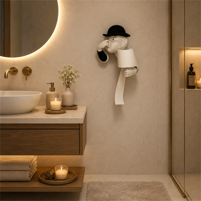 3D İnsan Figürlü Tuvalet Kağıdı Askılığı – Eğlenceli Banyo Dekoru Siyah