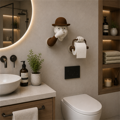 3D İnsan Figürlü Tuvalet Kağıdı Askılığı – Eğlenceli Banyo Dekoru Kahverengi
