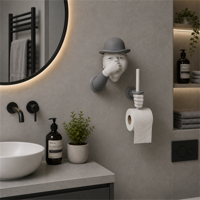 3D İnsan Figürlü Tuvalet Kağıdı Askılığı – Eğlenceli Banyo Dekoru Gri