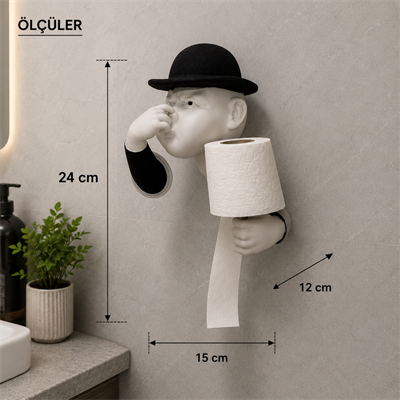 3D İnsan Figürlü Tuvalet Kağıdı Askılığı – Eğlenceli Banyo Dekoru Siyah