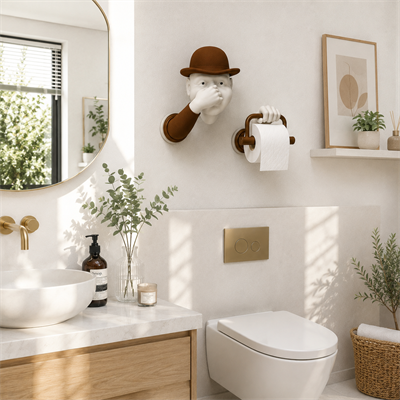 3D İnsan Figürlü Tuvalet Kağıdı Askılığı – Eğlenceli Banyo Dekoru Kahverengi
