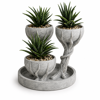 3D Üçlü Hand Of Tree Mermer Desenli Vazo