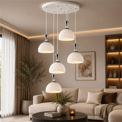 5li Modern Sarkıt Avize – Beton Görünümlü 3D Dekoratif Tavan Aydınlatması Beyaz