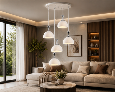 5li Modern Sarkıt Avize – Beton Görünümlü 3D Dekoratif Tavan Aydınlatması Beyaz