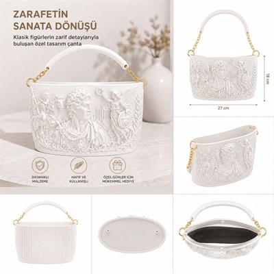 Athena Noir Antik Dönem 3D Tasarım Omuz Çantası Beyaz