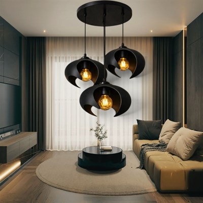 Beton Dokulu İskandi̇nav Premi̇um Salon Oturma Avize – Salon ve Oturma Odası Aydınlatması 25 X 20 CM Siyah