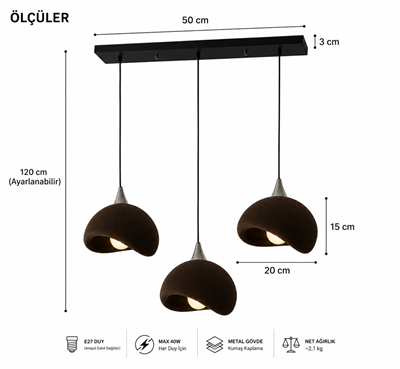 Beton Görünümlü 3D PLA Plastik İskandinav Tarz Sarkıt Avize – Salon ve Cafe İçin 61-70 CM Kahverengi