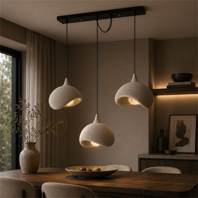 Beton Görünümlü 3D PLA Plastik İskandinav Tarz Sarkıt Avize – Salon ve Cafe İçin 61-70 CM Beyaz