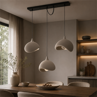 Beton Görünümlü 3D PLA Plastik İskandinav Tarz Sarkıt Avize – Salon ve Cafe İçin 61-70 CM Beyaz