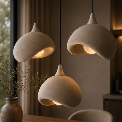 Beton Görünümlü 3D PLA Plastik İskandinav Tarz Sarkıt Avize – Salon ve Cafe İçin 61-70 CM Beyaz