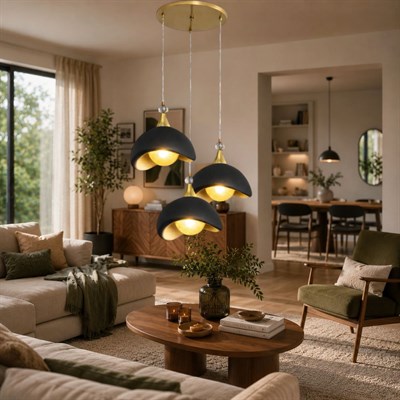 Beton Görünümlü İskandi̇nav Tarzı Led Toplu Avize – Salon ve Oturma Odası Aydınlatması 32 X 70 CM Siyah