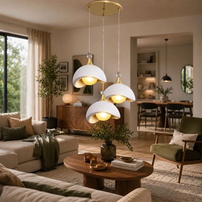 Beton Görünümlü İskandi̇nav Tarzı Led Toplu Avize – Salon ve Oturma Odası Aydınlatması 32 X 70 CM Beyaz