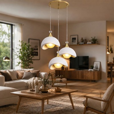 Beton Görünümlü İskandi̇nav Tarzı Led Toplu Avize – Salon ve Oturma Odası Aydınlatması 32 X 70 CM Beyaz