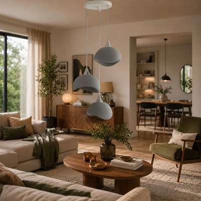 Beton Görünümlü İskandinav Tarzı Salon Oturma Odası 3lü Avize 32 X 70 CM Gri