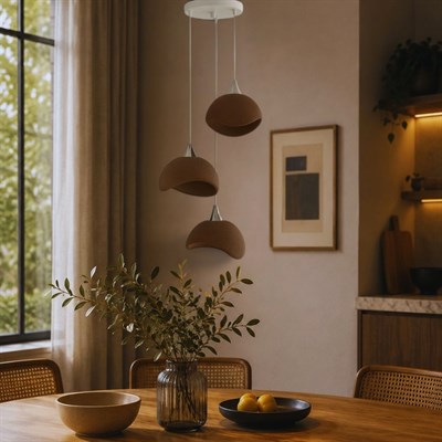 Beton Görünümlü İskandi̇nav Tarzı Salon Oturma Odası 3lü Avize 32 X 70 CM Kahverengi