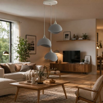 Beton Görünümlü İskandinav Tarzı Salon Oturma Odası 3lü Avize 32 X 70 CM Gri