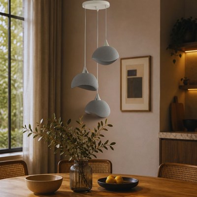 Beton Görünümlü İskandinav Tarzı Salon Oturma Odası 3lü Avize 32 X 70 CM Gri