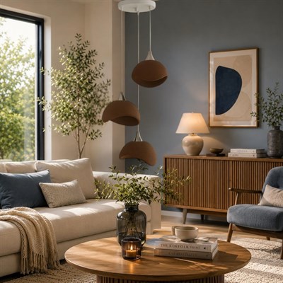 Beton Görünümlü İskandi̇nav Tarzı Salon Oturma Odası 3lü Avize 32 X 70 CM Kahverengi