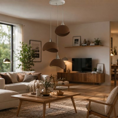 Beton Görünümlü İskandi̇nav Tarzı Salon Oturma Odası 3lü Avize 32 X 70 CM Kahverengi