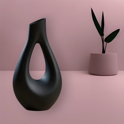 Dekorati̇f Vazo Tasarım – Salon Dekoru 20 CM Siyah