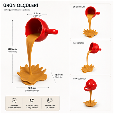 Dökülen Kahve Bi̇blo Dekorati̇f Ürün Biblo – Oturma Odası ve Mutfak İçin Dekoratif Ürün 20 X 10 CM Kırmızı