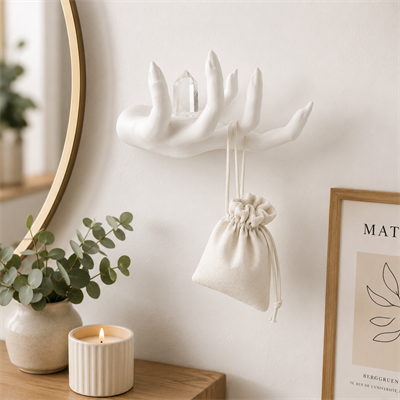 El Formlu Dekoratif Duvar Askılığı ve Takı Organizeri – 11x10 CM Beyaz