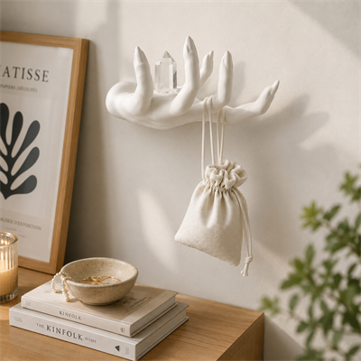 El Formlu Dekoratif Duvar Askılığı ve Takı Organizeri – 11x10 CM Beyaz