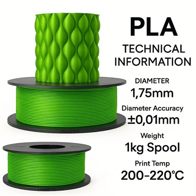 Filetto PLA+ 3D Filament – 1.75mm – 1KG – AMS Uyumlu Zümrüt Yeşili