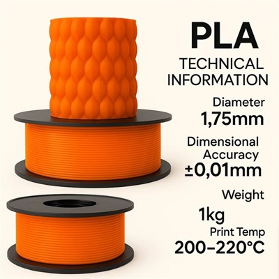 Filetto PLA+ 3D Filament – 1.75mm – 1KG – AMS Uyumlu Turuncu