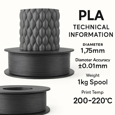Filetto PLA+ 3D Filament – 1.75mm – 1KG – AMS Uyumlu Gri