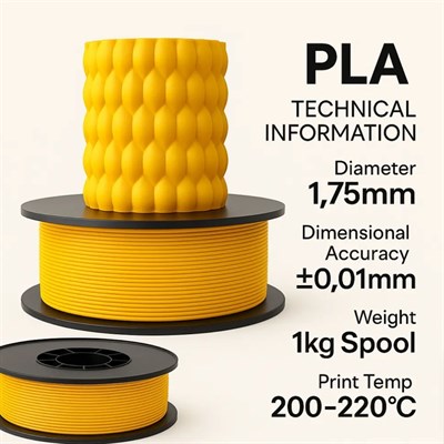 Filetto PLA+ 3D Filament – 1.75mm – 1KG – AMS Uyumlu Sarı