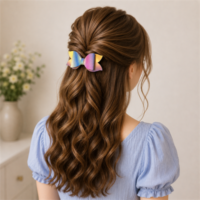 Glitter Detaylı Fiyonk Saç Tokası 2li Set 6x3 cm Renkli Simli